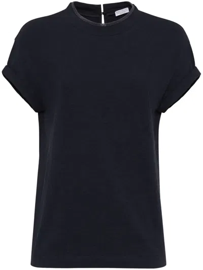 Brunello Cucinelli T-shirt With Precious Faux Layering In Grey