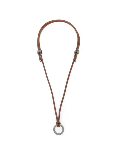 Brunello Cucinelli Women Leather Glasses Cord With Pendant In Brown
