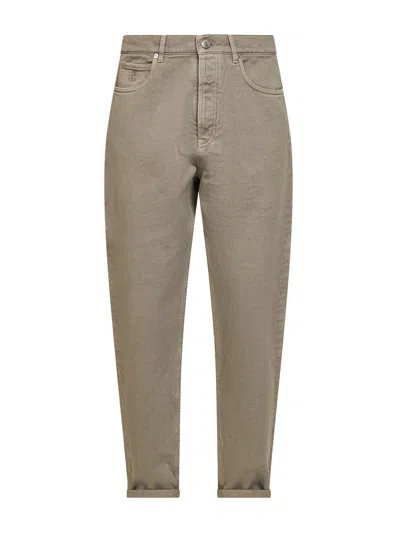 Brunello Cucinelli Men Khaki Garment-dyed Denim Iconic Fit Jeans In Neutral