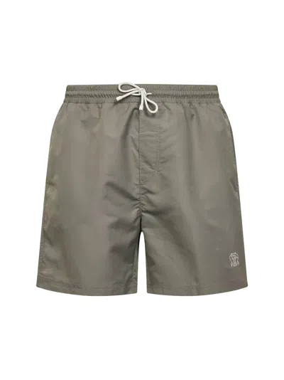 Brunello Cucinelli Logo Detailed Drawstring Swim Shorts In Brown