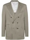 Brunello Cucinelli Khaki Silk And Linen Blazer In Gray