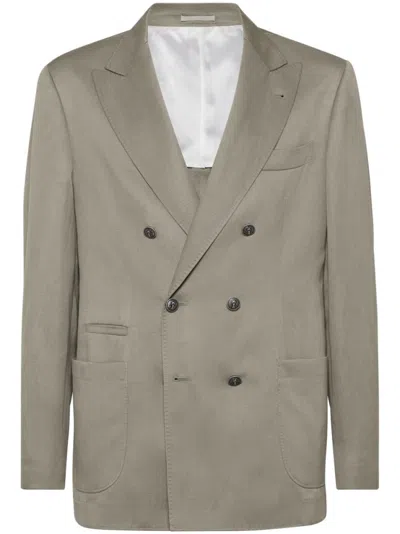 BRUNELLO CUCINELLI KHAKI SILK AND LINEN BLAZER