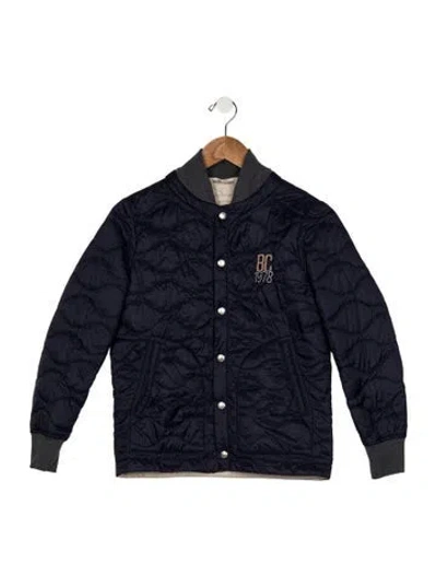 Pre-owned Brunello Cucinelli Kid Boys' Embroidered Puffer Jacket In Blue