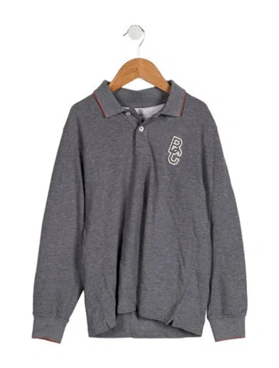Pre-owned Brunello Cucinelli Kids Boys' Embroidered Polo In Grey