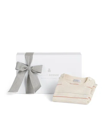 Brunello Cucinelli Kids Cotton Stripe Baby Bernie Playsuit In Beige