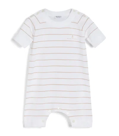 Brunello Cucinelli Kids Cotton Stripe Playsuit In Gray