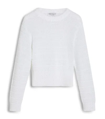 Brunello Cucinelli Kids Cotton-blend Crew-neck Sweater In White