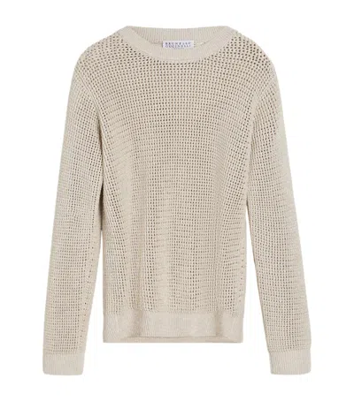 Brunello Cucinelli Kids Cotton-blend Open-knit Sweater In Neutral