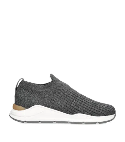 Brunello Cucinelli Kids Knitted Slip-on Sneakers In Grey