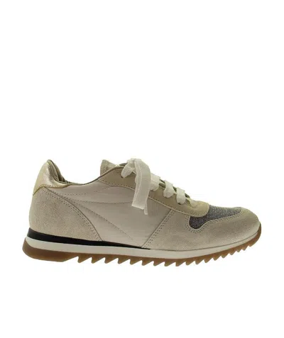 Brunello Cucinelli Kids Panelled Lace-up Sneakers In Nude