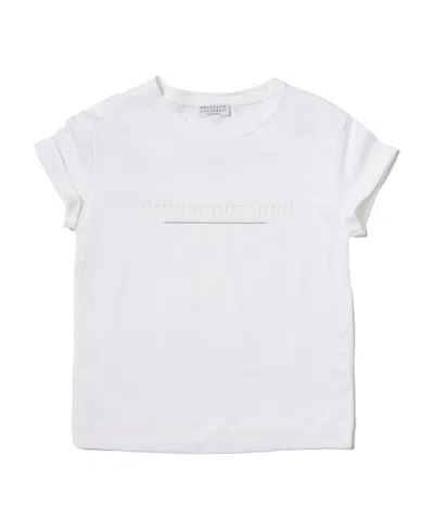 Brunello Cucinelli Kids Slogan Detailed Crewneck T-shirt In White