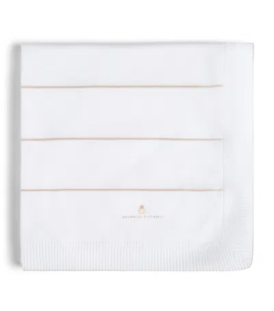Brunello Cucinelli Kids Stripe Cotton Blanket In White