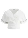 Brunello Cucinelli Kimono-style Top With Shiny Sleeve Trims In White
