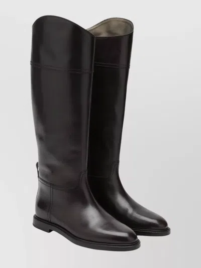 BRUNELLO CUCINELLI KNEE-HIGH LEATHER BOOTS SHINY ACCENTS