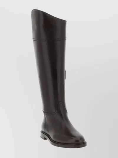 Brunello Cucinelli Knee-high Leather Monile Pull Tab Boots In Black