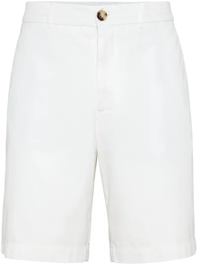 Brunello Cucinelli Garment-dyed Cotton Bermuda Shorts In White