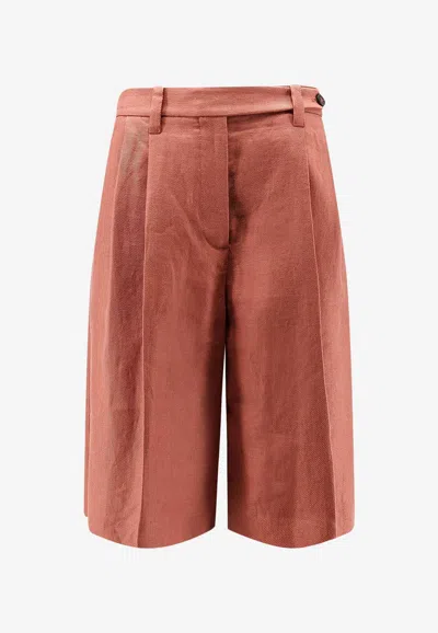 Brunello Cucinelli Knee-length Linen Shorts In Orange