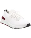 Brunello Cucinelli Cotton Knit And Semi-polished Calfskin Runner Sneakers Shoes In Multi