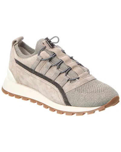 Brunello Cucinelli Knit & Suede Sneaker In Neutral