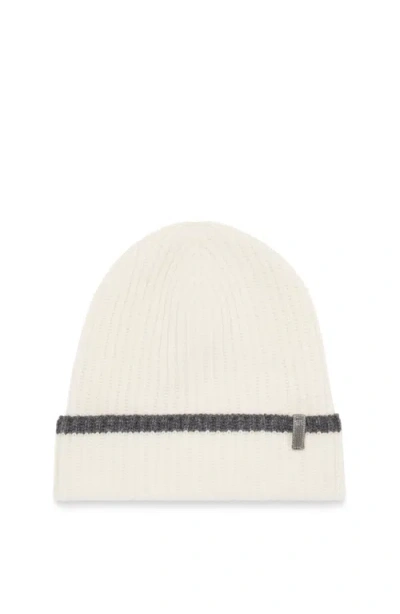 Brunello Cucinelli Contrast Cashmere Beanie In Neutrals