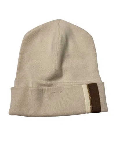 Brunello Cucinelli Knit Beanie With Monili In Beige Cashmere In Neutral