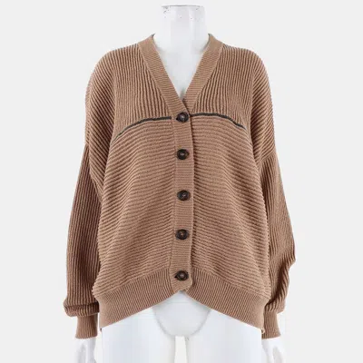 Pre-owned Brunello Cucinelli Knit Brown Cotton Buttoned Up Cardigan Size M