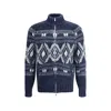 Brunello Cucinelli Geometric Jacquard Cardigan In Wool And Cashmere In Blue