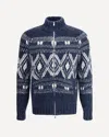Brunello Cucinelli Geometric Jacquard Cardigan In Wool And Cashmere In Blue