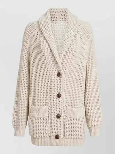 Brunello Cucinelli Knit Cardigan Shawl Collar Front Pockets In Neutral