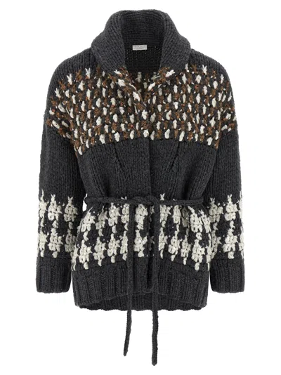 Brunello Cucinelli Knit Cardigan Sweaters And Cardigans Multicolor In Gray
