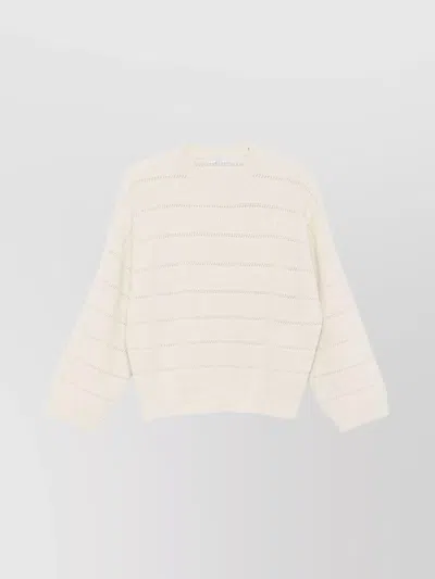 Brunello Cucinelli Knit Crew Neck Top With Long Sleeves In White