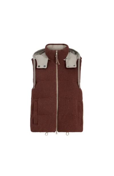 Brunello Cucinelli Knit Down Vest In Burgundy