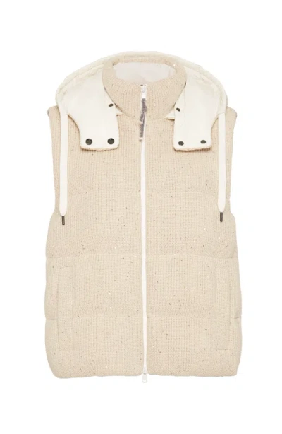 Brunello Cucinelli Knit Down Vest In Butter