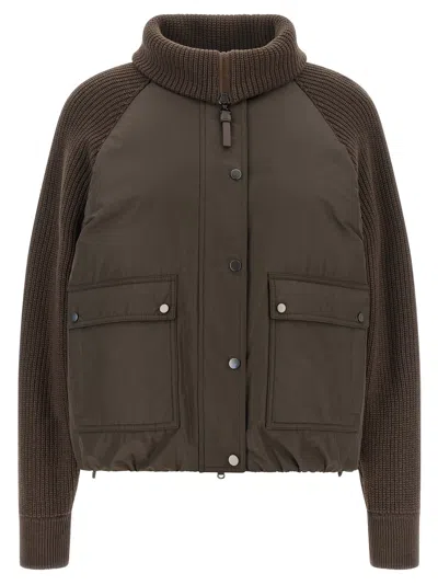 Brunello Cucinelli Padded Ribbed-knit Jacket In Green