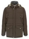 Brunello Cucinelli Knit Insert Down Jacket Puffer Jackets Brown In Gray