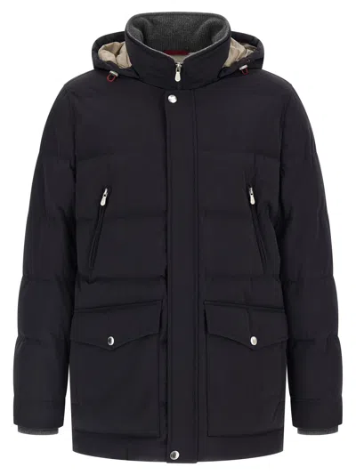 Brunello Cucinelli Knit Insert Down Jacket Puffer Jackets Blue