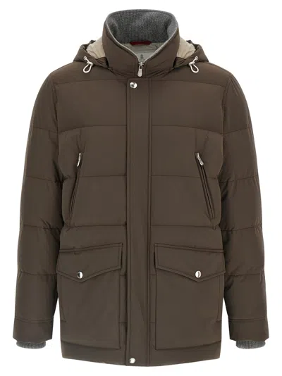 Brunello Cucinelli Knit Insert Down Jacket Puffer Jackets Brown