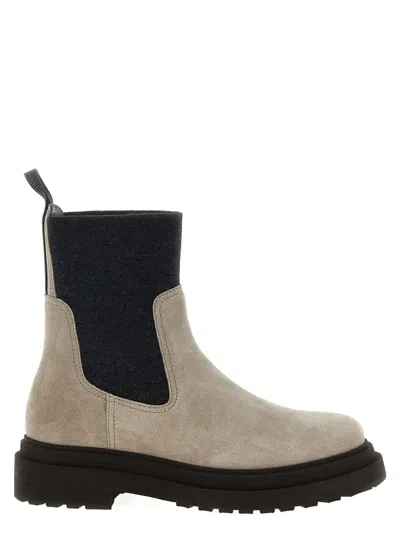Brunello Cucinelli Knit-insert Suede Boots