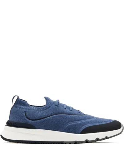 Brunello Cucinelli Knit Lace-up Sneaker In Blue
