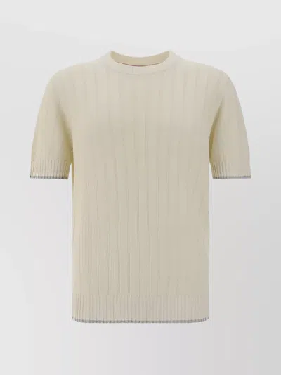 Brunello Cucinelli Knit Linen T-shirt Monochrome Ribbed Design In Neutral