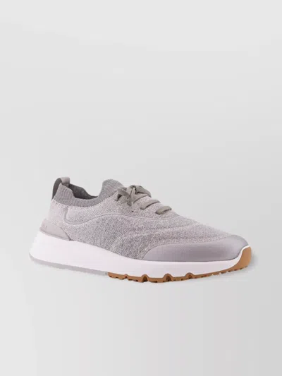 Brunello Cucinelli Knit Low-top Fabric Sneakers In Gray