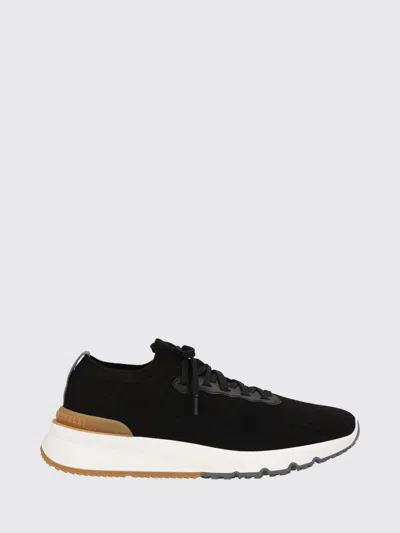 Brunello Cucinelli Knit Low-top Sneakers In Cotton Blend With Elasticated Ankle In Black