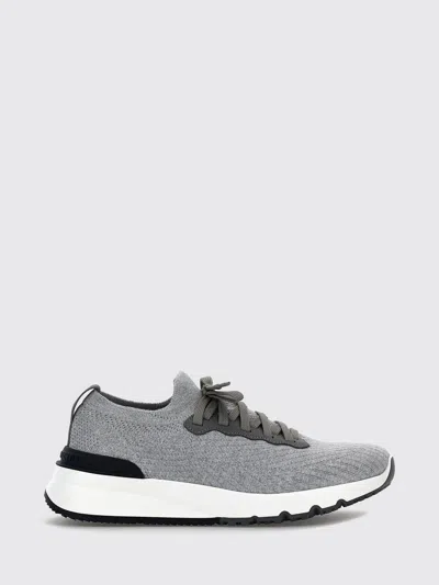 Brunello Cucinelli Knit Low-top Sneakers In Cotton Blend With Elasticated Ankle In Gray
