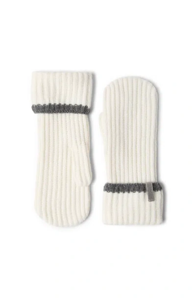 Brunello Cucinelli Knit Mittens With Monili In Neutral