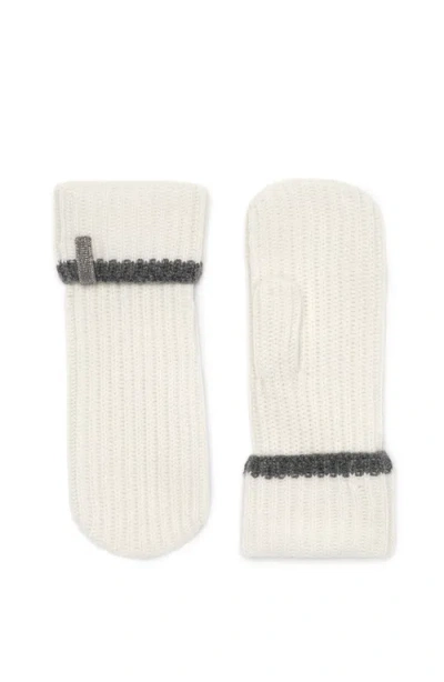 Brunello Cucinelli Knit Mittens With Monili In Panama