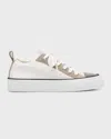 Brunello Cucinelli Knit Monili Cap-toe Sneakers In C001 White