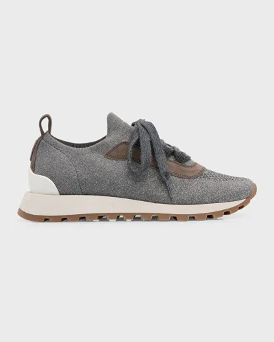 Brunello Cucinelli Knit Monili Runner Sneakers In C074 Grey