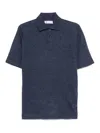 Brunello Cucinelli Men Melange Cotton And Linen Polo Shirt In Blue