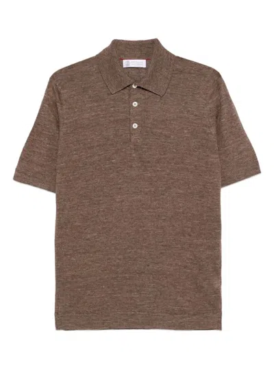 Brunello Cucinelli Men Knit Polo In Brown