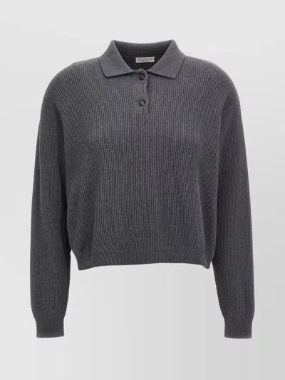 Brunello Cucinelli Poloshirt Aus Geripptem Strick In Gray